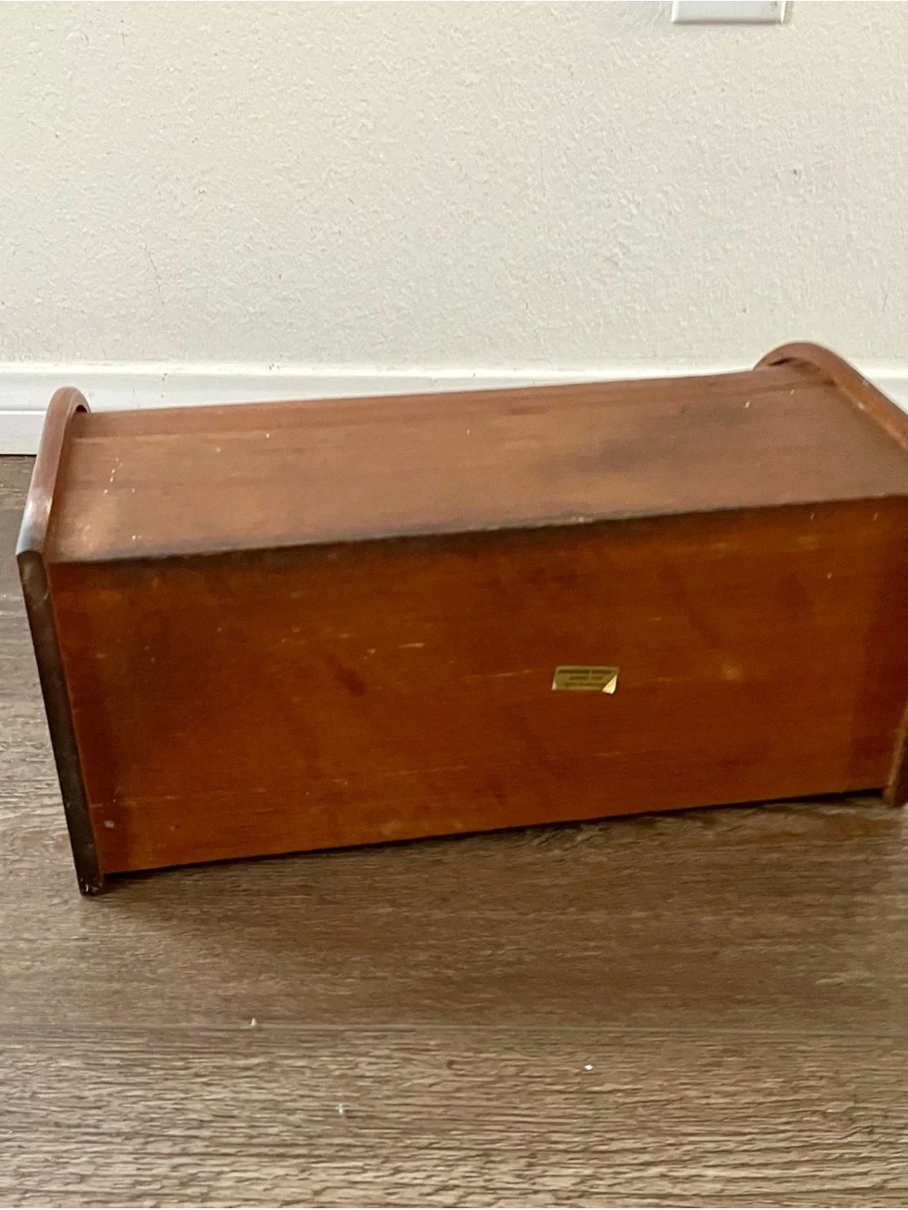 Vintage Wooden Roll-Top Bread Box in Brown